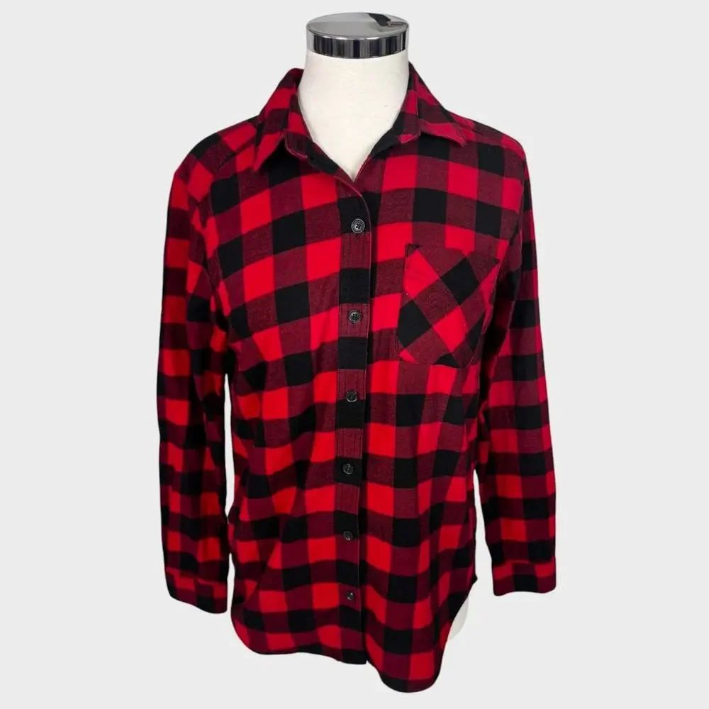 Eddie Bauer Womens Small Red Black Buffalo Plaid Button Front Cotton Shirt - Picture 4 of 10